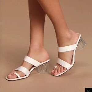 Lulus Ruffle White Toe Loop Lucite Heel